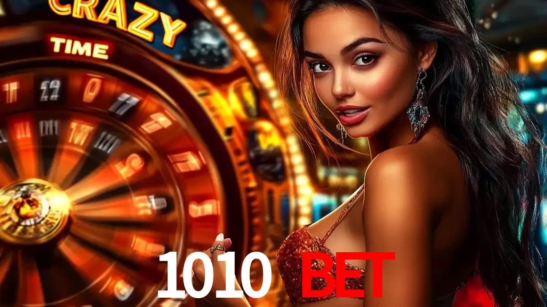 Mulher ao lado da roda de prêmios do jogo de cassino ao vivo Crazy Time, um dos shows de jogos mais emocionantes oferecidos pela plataforma de apostas 1010 bet.