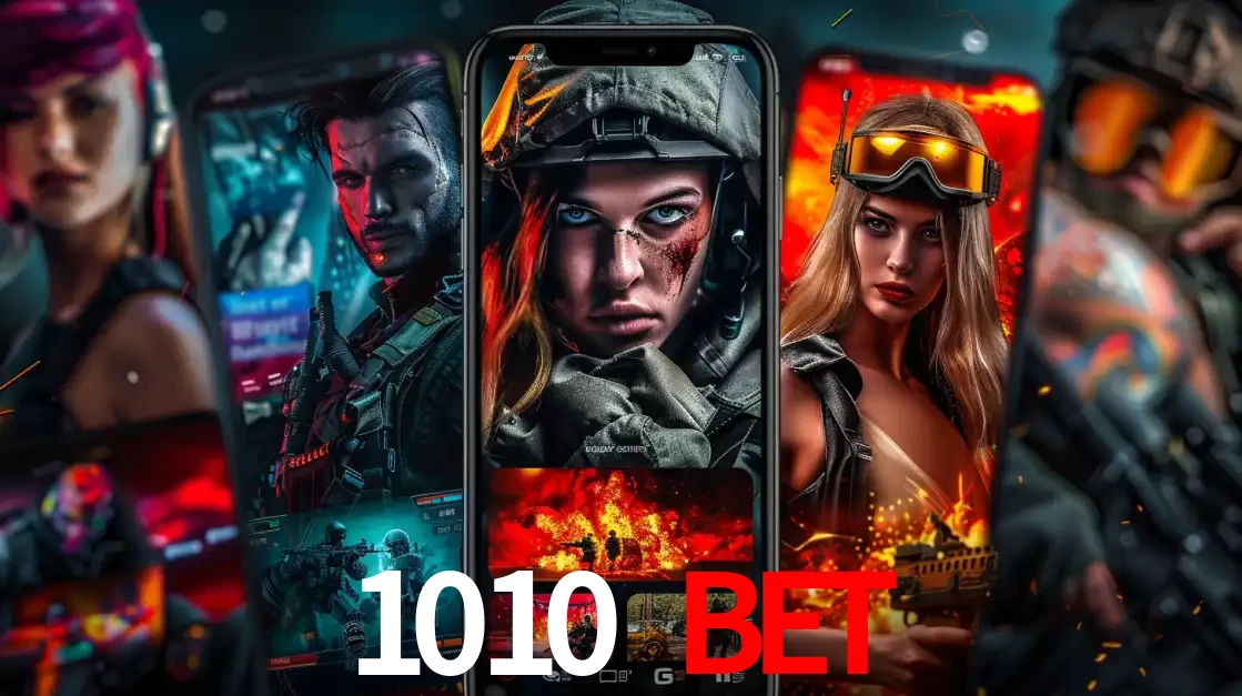 Montagem de telas de celular mostrando diversos personagens, masculinos e femininos, de um jogo de tiro, ilustrando a diversidade de equipes de e-sports para apostar no 1010 bet.