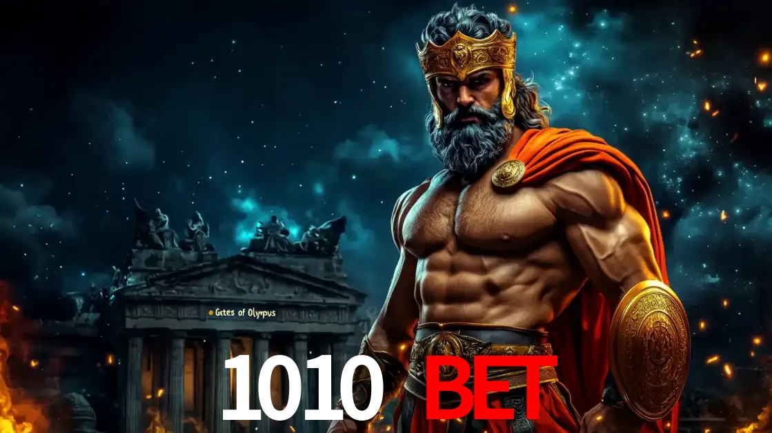 O poderoso Zeus do jogo de slot Gates of Olympus em frente ao seu templo, pronto para lançar multiplicadores divinos e prêmios épicos no cassino online 1010 bet.